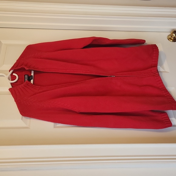 Lands' End Red Cotton Zippered Cardigan Sweater - Picture 5 of 7